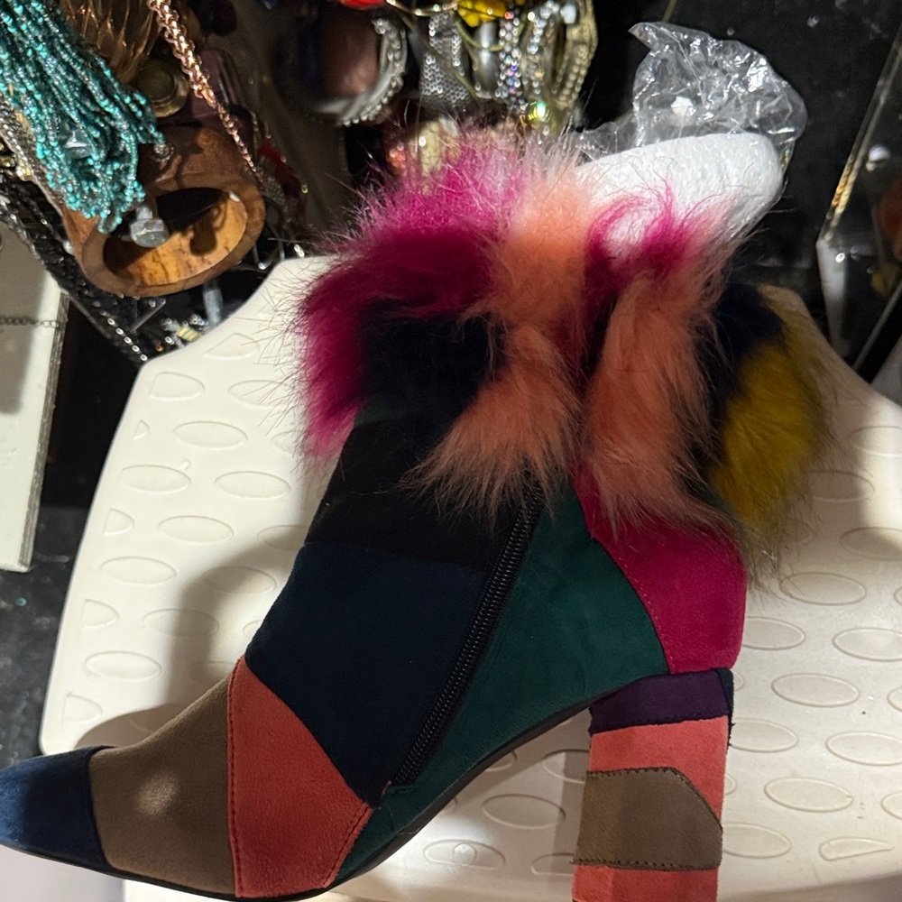 Colorful Patchwork Fur Ankle Boots-NEW